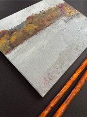 LANDSCAPE ORIGINAL PAINTING Impressionism Art Oil etude River Autumn 5,9*7,9 in