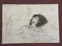 GUSTAV KLIMT drawing and painting on old paper signed stamped vintage