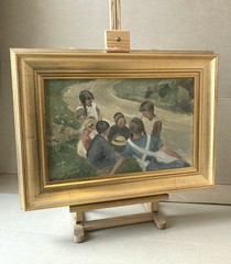Eiler Sørensen (1869) Children of the Countryside. Dated 1925. Danish oil. COA