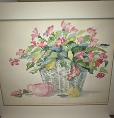 Original Suzanne Fraker Watercolor Painting Still Life Floral Basket Colorful