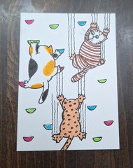 ACEO Original Kitty Cat Watercolor Cartoon Painting by Sandrajean Smith
