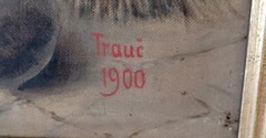 Trauc Family Scene Realism Framed Signed Painting on Canvas 1900, 27 x 21 inches