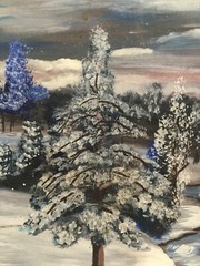 Winter Cottage With Creek Oil On Wood Painting By Victor 17 1/16×14 1/32 Framed