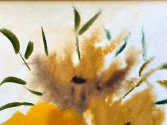 VINTAGE WATERCOLOR PAINTING SIGNED MAXINE GOLDEN YELLOW ORANGE FLOWERS FLORAL