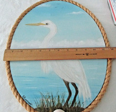 J Furman Art – Rope Framed Signed Canvas 15″ x 12″ White Egret