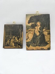 2 Vintage Wood Wall Plaques – Rest on the Flight into Egypt & Las Meninas – OOAK