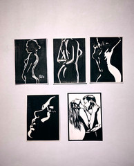 ACEO Original Nude Black And White 5 pcs Art Card Acrylic 100% Hand Painting
