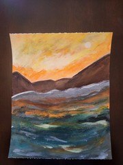 Elvi Original Landscape 9×11 painting On Heavy Paper Abstract Expressionism
