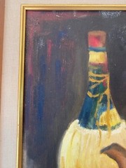 Vintage Signed Original Still Life Oil On Canvas Fruit and Wine Painting 14X18