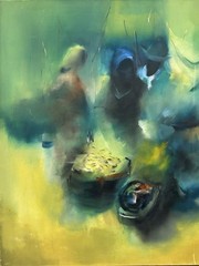 🔥 Fine Vintage 1960s Modern MANILA Asian FILIPINO Market Painting, Leo GARCIA