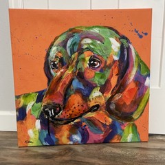 Dacshaund by Tracy Miller- Painting hand-embellished giclée Bright Colorful