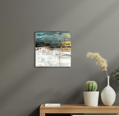 Original Acrylic Painting golden brown turquoise livingroom home wall art
