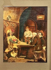 ANTQ 19th C Original Flemish Master Interior Tavern Scene Oil On Canvas, Framed!