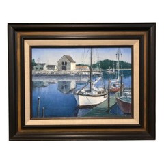Vintage Disney Animator Al Stetter “Boats in Maine” #682 Oil on Canvas 60’s-70’s