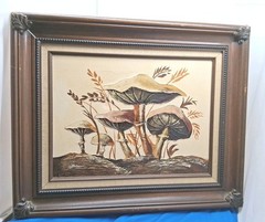 Vintage 1970s Frank Walcutt Texture Mushroom Painting MCM Framed Wall Art Signed