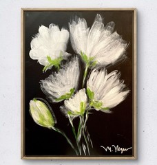 Mary Myers Original White Flowers Dark 16×20 Acrylic Signed Expressionist Floral