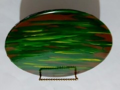 Modern ART-SIGNED- Hand Painted on 7 1/4in Dia Metal Disc W/Stand- One of a Kind