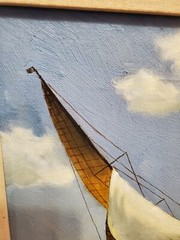 Vintage L. Raymond Sailboat Framed Painting Oil On Canvas San Francisco Bohemian