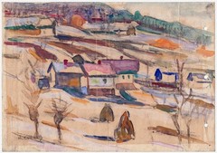 Unidentified Mid-century Modern European: Rural Landscape 1930s/ German Gouache
