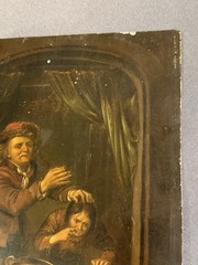 Antique Oil on Tin Painting of Tooth Extraction early dentist macabre