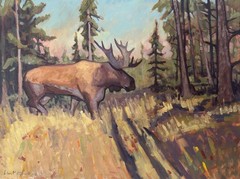 Original Painting Wildlife Moose Elk Wyoming Signed 18×24 Western Art