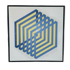 Original Hard Edge Op Art Painting Geometric Acrylic On Canvas Signed