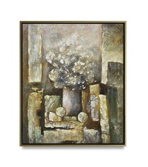 Hungryartist -Original Painting of Abstract Flower Pot on Canvas 20×24 Framed