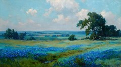Texas Bluebonnets Landscapes Hand Painted Art Oil Painting on Canvas Home Decor