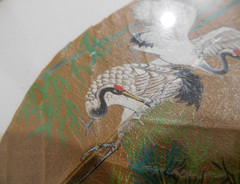 HAND PAINTED LEAF ~ PICTURE w WOODEN FRAME ~ asian artwork art Bird Stork Crane