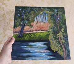 Original Oil Painting Old Trees Landscape Impasto Artwork on Panel 12x12in