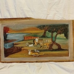 Original Art On Wood Wildlife Scene Americana