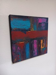 Small abstract acrylic original black turquoise blue purple red ochre „Chama“