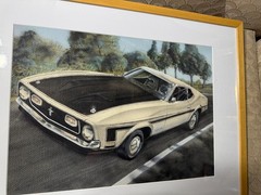 G Campbell? „Ford Mustang“ Watercolor/Gouache Painting – Signed And Framed