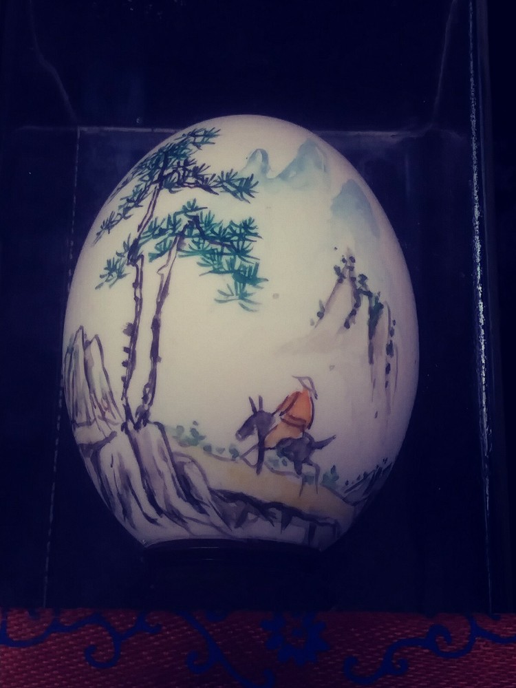 Chinese Egg Shell Hand Painted Folk Signed In Box Mountainside Colors Of Spring