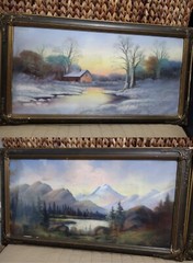 Pair Of Antique 19th Century Oil Pastel Paintings Gesso Plaster Wood 2 Frame Set