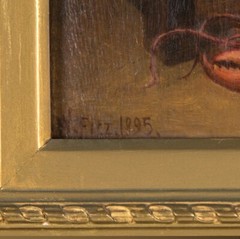 Antique WILLIAM FITZ Dog and Lobster 1895 Oil Painting On Wood Board Gold Frame