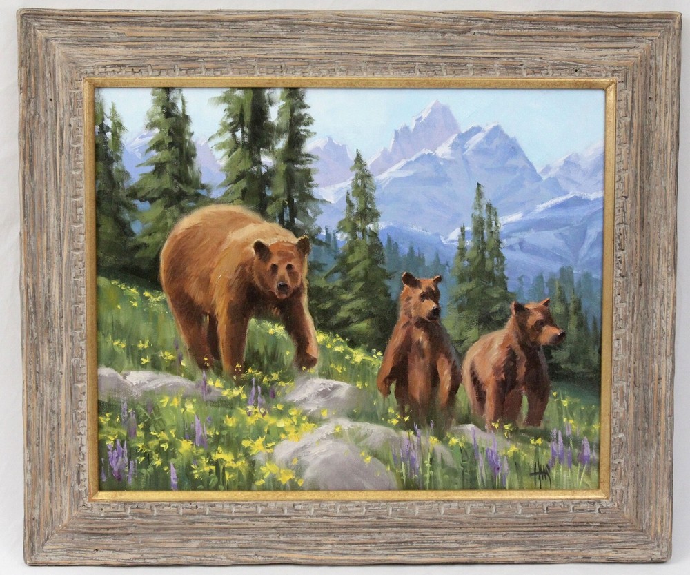 Tom Haas 16×20 Oil Painting Bear Family Mountain Landscape Listed Arizona Artist