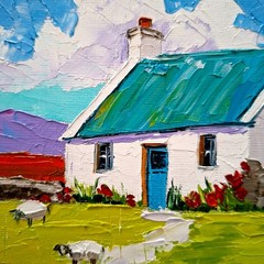 Irish Cottage Painting Original Fine Art Impasto Oil Painting Unframed 6×6