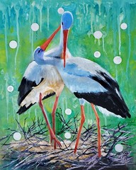 YARY DLUHOS Egret Heron Crane Birds Wildlife Nature Original Art Oil Painting