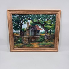 Vintage Texas Oil Painting Hill Country Cottage Landscape