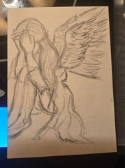 ACEO original weeping angel sketch fantasy 2.5 x3.5