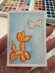 ACEO Original Mini Painting/Orange Balloon Dog