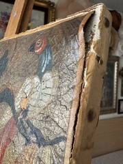 Extremely Rare 18th Century Spanish Painted Leather Panel with Gilt Decoration