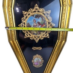Vtg 26″ Gilt Shadow Box Frame Limoges Porcelain Painted Courting Couple Wall Art