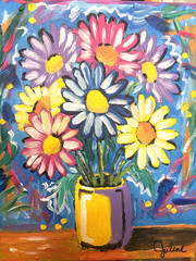 Jubilant Daisies: Original Painting, Abstract Roses Flowers 11×14 Home Decor