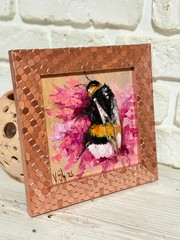 Original Oil Painting Bumblebee Honey Bee Impasto Flower Signed Art Framed