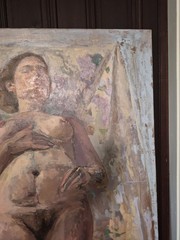 2 Original Contemporary Figurative Matching Oil Paintings Unsigned Nude Couple