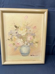 Hand Painted Signed Framed Flower Wall Art Textured Paint 11×8.5″