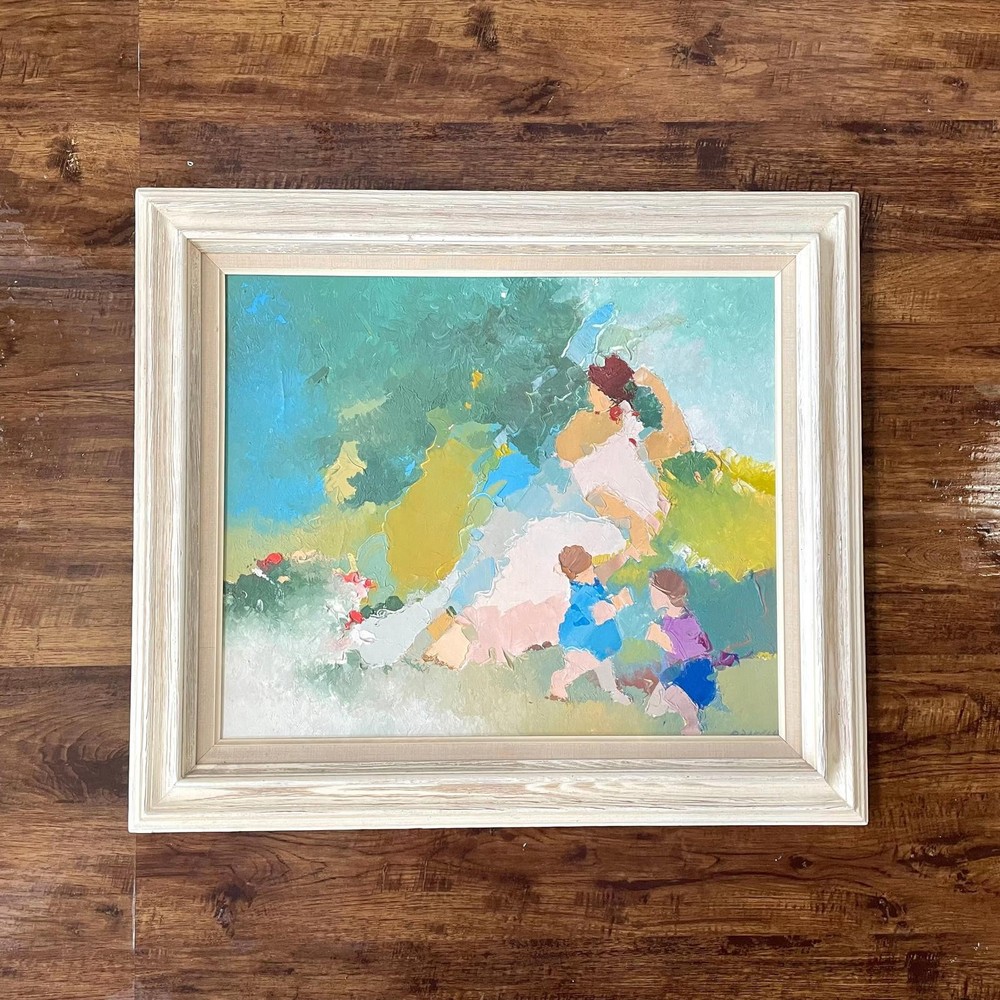 Vintage Oil Painting Of A Women And Children Professionally Framed