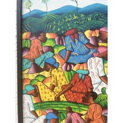 Haitian Folk Art Market Scene Oil Painting Signed Framed Colorful Wall Decor